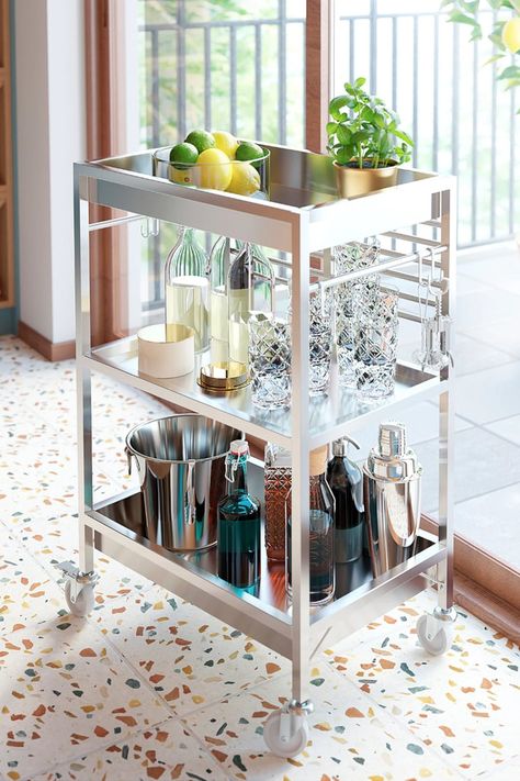 65 Space-Saving Products From Ikea That Will Whip Your Tiny Kitchen Into Shape! Stainless Steel Kitchen Cart, Kitchen Island Trolley, Kitchen Trolley, Best Ikea, Small Space Solutions, Ikea Family, Kitchen Worktop, Restaurant Kitchen, Ikea Kitchen