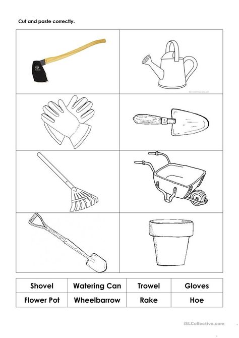 Gardening Worksheets, Tools Vocabulary, Worksheet Coloring, Tools Theme, Science Tools, Matching Worksheets, School Garden, Vocabulary Worksheets, Free Preschool