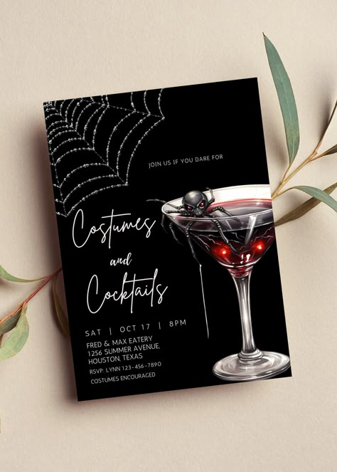 Costumes And Cocktails Invitations, Old Hollywood Cocktail Party, Costumes And Cocktails Party, Halloween Invations Ideas, Fun Adult Party Themes, Halloween Birthday Party For Adults, Halloween Party Invitations For Adults, Halloween Party Themes For Adults, Halloween Cocktail Party Invitations