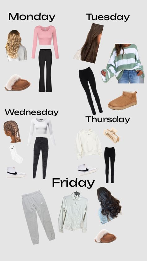 Plan Outfits For The Week, Outfits For Finals Week, Outfit Ideas For The Week, Week Of School Outfits, Outfits Shuffle, Shuffles Outfits, Outfits For The Week, Week Of Outfits, Outfit Of The Week