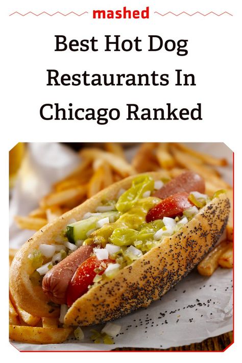 Chicago isn't known just for its deep dish pizza, but also for delicious hot dogs. Read our ranking of the best hot dog restaurants you can find in the Windy City. #HotDogs #Restaurants Veggie Hot Dog, Hot Dog Place, Hot Dog Restaurants, Chicago Style Hot Dog, Chicago Hot Dog, Chicago Dog, Chicago Pizza, Places In Chicago, American Dog