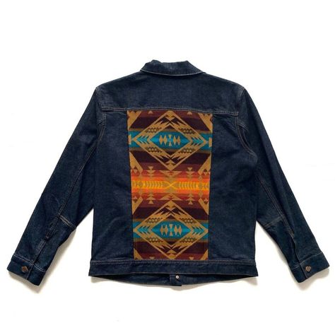 Pendleton NWT Pendleton Deadstock Western Wear Wool Aztec Denim Jacket Denim Jacket Diy Paint, Collar Outfits, Diy Denim Jacket, Pendleton Jacket, Denim Men, Diy Jacket, Ribbon Skirts, Country Blue, American Denim