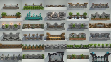 Fence Wall Design Ideas, Minecraft Castle Walls, Minecraft Wall Designs, Minecraft Building Guide, Minecraft Garden, Minecraft Wall, Fence Wall Design, Wall Design Ideas, Minecraft Interior