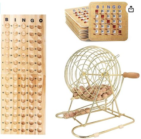 Deluxe Bingo Game Set with Large Bingo Cage, 75 Wood Bingo Balls, 10 Finger-Tip Shutter Slide Bingo Cards with Sliding Windows for Kids & Adults, Seniors, Large Groups, Family/Friend Parties