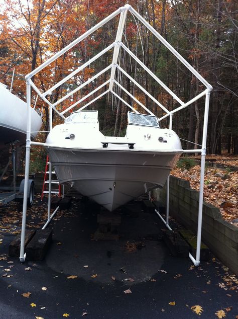 Boat Cover Support Ideas, Boat Cover Support, Boat Storage, Boat Lift, Overhead Storage, Diy Boat, Boat Covers, Pontoon Boat, Winter Diy