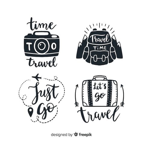 Free vector hand drawn quote badges lett... | Free Vector #Freepik #freevector #hand-lettering #lettering #typography-lettering #quotes-lettering Travel Lettering, Adventure Logo, Hand Lettering Quotes, Calligraphy Quotes, Drawing Quotes, Lettering Styles, Travel Stickers, Lettering Style, Travel Logo