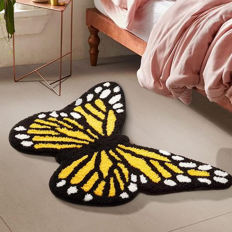 Butterfly Themed Bathroom, Butterfly Kitchen Decor Ideas, Butterfly Bathroom Ideas, Rugs For Girls Bedroom, Butterfly Bathroom, Butterfly Bedroom, Butterfly Rug, Black Bath Mat, Bath Makeover