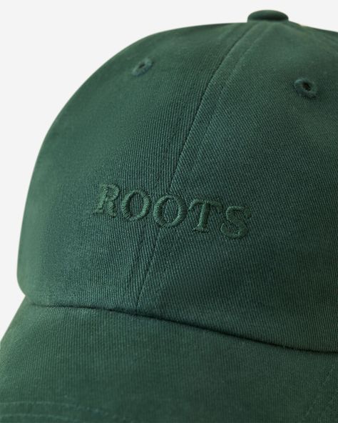 Roots Baseball Cap Cap Merch, Caps Ideas, Baseball Cap Design, Green Baseball Cap, Mad Hat, Cap Logo, Green Cap, Baseball Caps Fashion, Green Hat