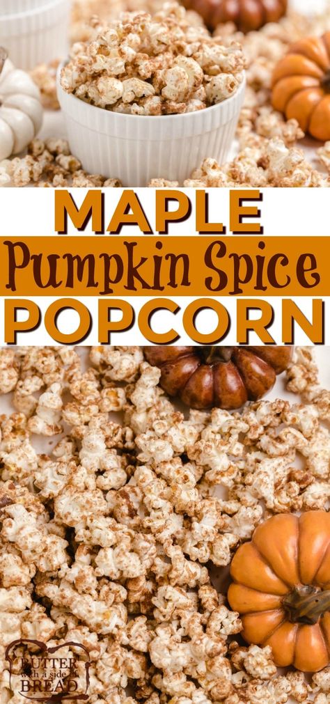 Maple Pumpkin Spice Popcorn is a little bit like caramel popcorn, but full of fall flavors. Made with brown sugar, maple syrup, pumpkin pie spice and butter - only 4 ingredients needed to make absolutely delicious popcorn! Popcorn Recipes Sweet, Spiced Popcorn, Popcorn Recipes Caramel, Healthy Popcorn, Sweet Popcorn, Bake Sale Recipes, Maple Pumpkin, Popcorn Snacks, Fall Snacks