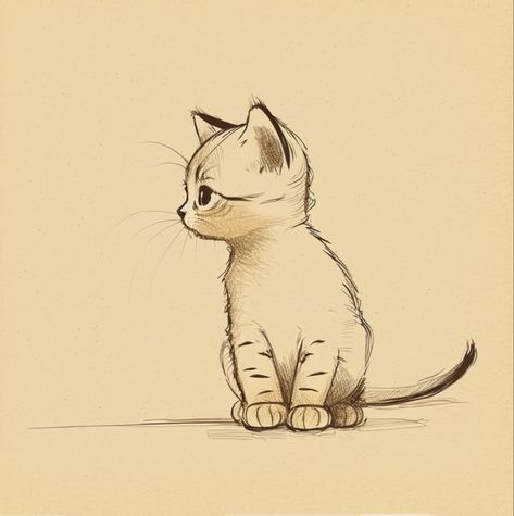 Animal Drawings Sketches Cat, Cute Cats To Draw Easy, Cute Cat Sketches Pencil, Cat Sketches Aesthetic, Cat Easy Sketch, Simple Cat Drawing Doodles, Cat Drawing Sketches Easy, Drawing Cat Easy, Cute Simple Cat Drawings