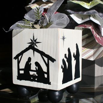 Wood Block Manger Scene, Christmas Upcycle, Diy Nativity, Diy Blocks, Nativity Ornaments, Nativity Crafts, Christmas Wood Crafts, San Francesco, Chalk Couture