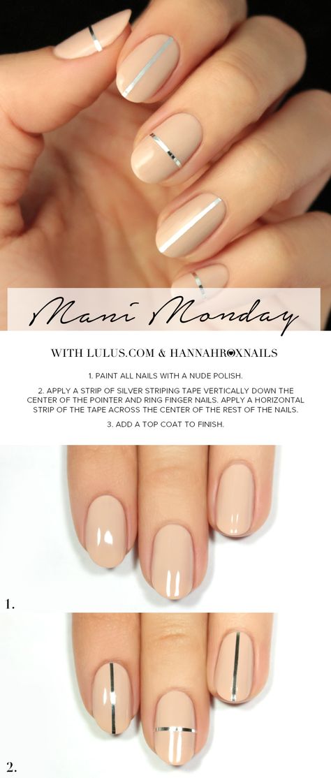 Mani Monday: Nude and Silver Striped Nail Tutorial at LuLus.com! Lined Nails, Office Nails, Work Nails, Striped Nails, Super Nails, Manicure Y Pedicure, Fabulous Nails, Unique Nails, Nail Arts