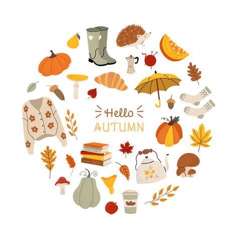 Fall Illustration Art, Fall Season Photography, September Illustration, October Clipart, October Illustration, Autumn Vector, Autumn Doodles, Fall Illustration, Fall Elements