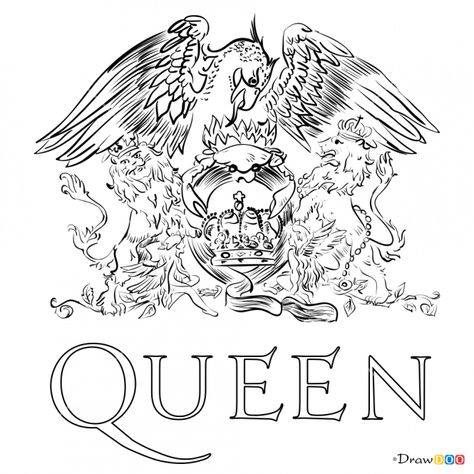 How to Draw Queen, Bands Logos Queen Band Sketch, Queen Painting Band, Queen Drawing Band, Bohemian Rhapsody Tattoo, Queen Band Drawing, Queen Band Logo, Painting Records, Logo Step By Step, Queen Band Shirt