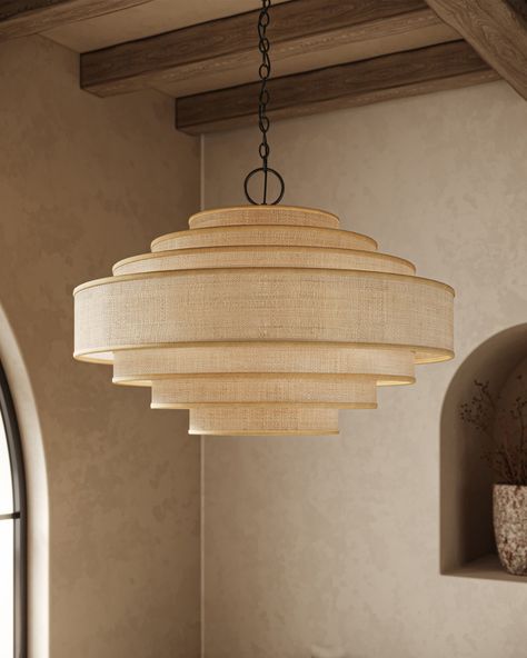 Maura Natural Chandelier Natural Chandelier, Natural Chandeliers, Chandelier Lamps, Fabric Chandelier, Fabric Pendant, Drum Pendant Lighting, Tan Fabric, Kitchen Pendants, Drum Pendant