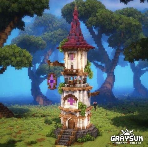 Mini Tower Minecraft, Minecraft Fantasy Builds Tower, Bell Tower Minecraft, Enchantment Tower Minecraft, Minecraft Tower Tutorial, Magic Tower Minecraft, Minecraft Enchantment Tower, Minecraft Magic Builds, Tower Roof Minecraft