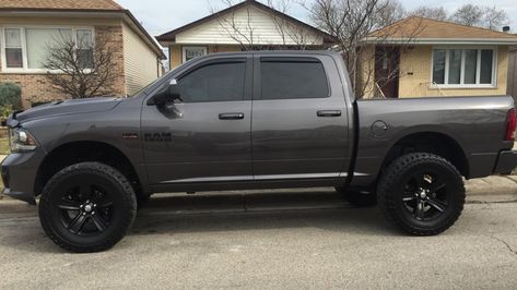 2015 Ram 1500 Sport with 6" Lift on 37" Mickey Thompson's. All around black badges, K&N air intake & a flowmaster exhaust and more 2015 Dodge Ram 1500, Lifted Ram, Ram 1500 Sport, 2015 Ram 1500, Ram Trucks 1500, Lifted Vehicles, Dodge Ram Truck, Cummins Trucks, Truck Rims