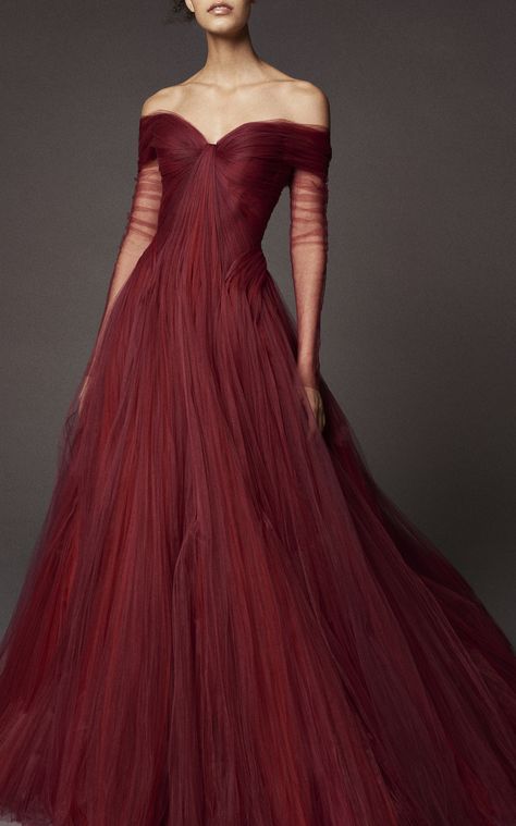 Tulle Ball Gown, Red Dresses, Long Red, Zac Posen, Fashion Weeks, Couture Gowns, Harpers Bazaar, Gorgeous Gowns, Fall 2018