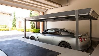 Auto elevators are now the rage. Have you ordered yours? Garage Elevator, Car Elevator, Garage Lift, Underground Garage, Cool Garages, Car Lift, Luxury Garage, Underground Homes, Safe Room