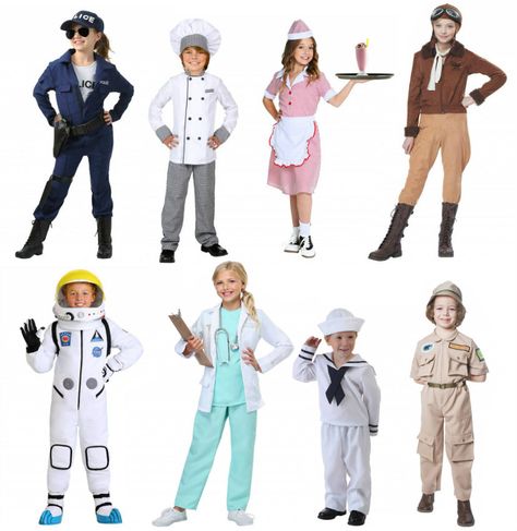 26 Labor Day Career Uniforms - HalloweenCostumes.com Blog Sciencetist Outfit, Dream Job Dress Up Day School, Future Job Costume Ideas, Career Halloween Costumes, Dress Up As A Teacher For Career Day, Career Day Ideas Costumes, Career Dress Up Day At School, Diy Career Day Costumes, Kids Career Day Costumes Ideas