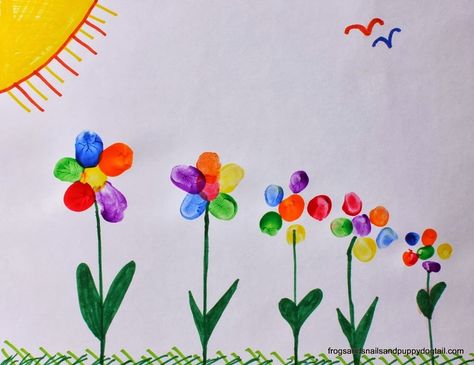 This kids' craft idea is as fresh as spring! The whole family works together to make this Flower Family Fingerprint Art. This easy tutorial makes a family of rainbow flowers, but feel free to use up any paint colors that you have lying around. Your kids will not only love to see their fingerprints transform into pretty and colorful flowers, but also to see each family member represented. This family art project is the perfect flower art to be proudly displayed on any wall or fridge. Fingerprint Flowers, Fingerprint Crafts, Fingerprint Art, Spring Crafts For Kids, Footprint Art, Rainbow Crafts, Handprint Art, Spring Art, Finger Painting