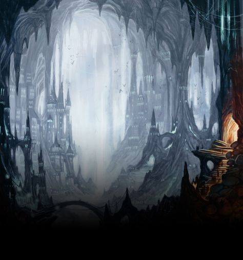 Underdark Dwarven City, Fantasy City, Fantasy Castle, Fantasy Places, Fantasy Setting, Dark Elf, Fantasy Map, Fantasy Art Landscapes, Fantasy Concept Art