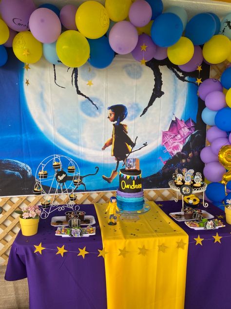 Caroline Theme Birthday Party, Coraline Baby Shower Theme, Coralline Birthday Theme, Coraline Bday Party Ideas, Caroline Theme Party, Diy Coraline Party Decorations, Coraline Birthday Party Decoration, Coraline Birthday Ideas, Coraline Decorations Party Ideas