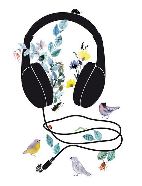 Rite Of Spring by miss Capricho Headphones, Birds, Music, Flowers