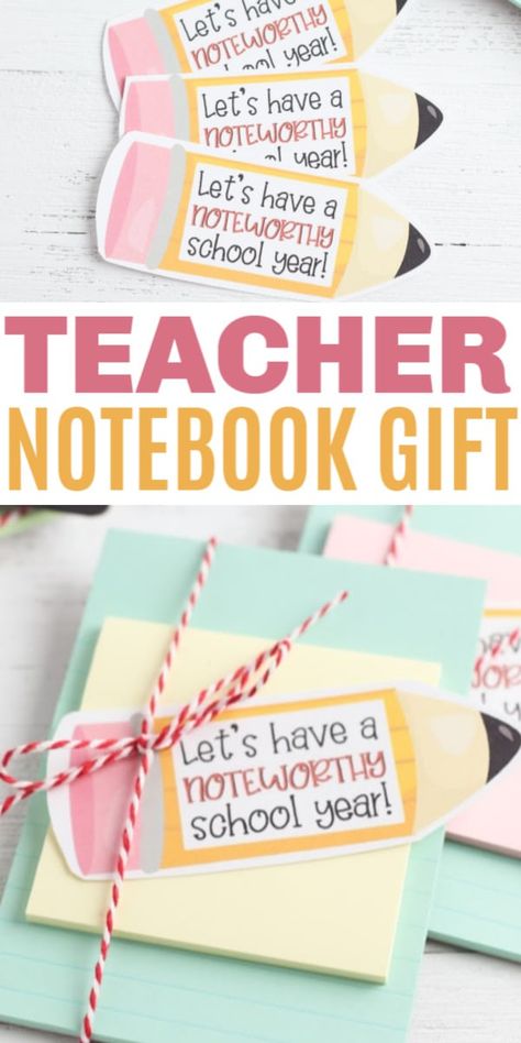 Inexpensive Teacher Appreciation Gifts, Teacher Holiday Gifts, Teacher Appreciation Gifts Diy, Teacher Gift Tags, Cute Teacher Gifts, Teachers Diy, Free Printable Gift Tags, Notebook Gift, Teacher Notebook