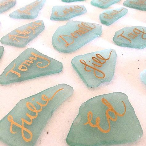 Large Sea Glass, LARGE PIECES Only - Beach Decor Beach Glass, Wedding Place Card, Table Card Sea Gla Beach Glass Wedding, Diy Name Cards, Sea Glass Wedding, Small Beach Weddings, Diy Beach Wedding, Place Card Table Wedding, Beach Wedding Centerpieces, Dream Beach Wedding, Beachy Wedding