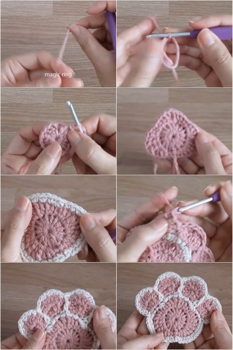 Crochet Paw Print Patterns Crochet Paw Print, Crochet Patterns Blanket, Paw Print Crafts, Paw Crochet, Granny Square Crochet Patterns Free, Pet Projects, Paw Pattern, Paw Print Design, Cat Paw Print