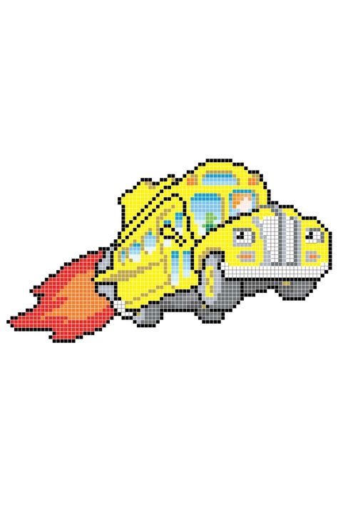 The Magic School Bus Fuse Bead Pixel Pattern Adventure Time Perler Bead Patterns, Perler Templates, Ironing Beads, The Magic School Bus, Beaded Ideas, Melty Bead Patterns, Perler Ideas, Fuse Bead Patterns, Art Perle