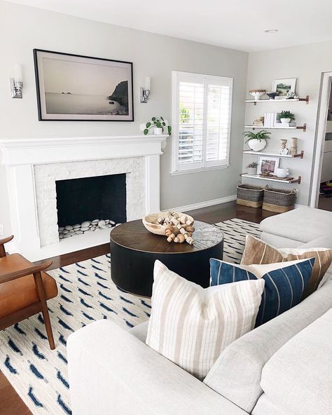 Did I fool anyone with my strategically placed plant on the mantel? 😅. I patched up the holes made from running our Frame TV through the… Bm London Fog, Bedroom Pillows, Interior Trend, Frame Tv, Vintage Pillows, Framed Tv, Interior Design Trends, First Home, Build Your Own