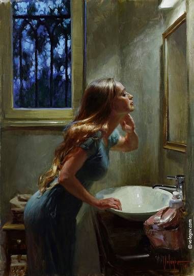 "EVENING TOILETTE", 92x65 cm, oil on canvas, artist Vladimir Volegov Vladimir Volegov, Gcse Art, Wow Art, A Level Art, Ap Art, Romantic Art, Ethereal Art, Art Portfolio, Brushing