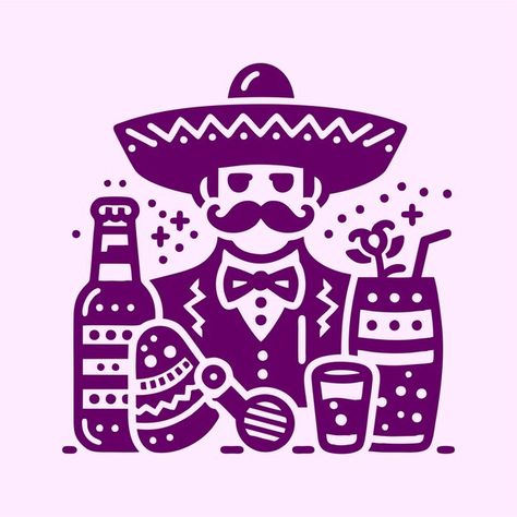 A drawing of a man with a sombrero and a... | Premium Vector #Freepik #vector Sombrero Illustration, Hat Advertising, Advertising Illustration, Funny Drawings, Guy Drawing, A Drawing, Graphic Illustration, Premium Vector, Graphic Resources