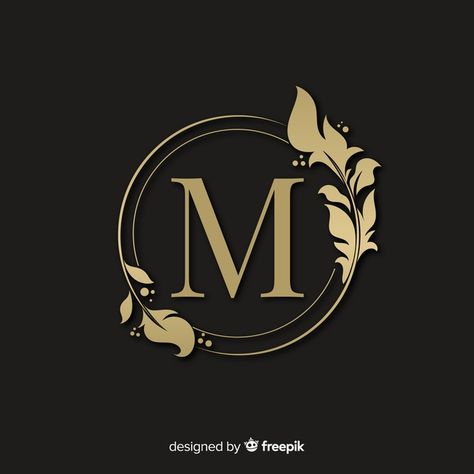 Golden elegant logo with frame Free Vector The Letter M, Elegant Logo, Letter M, Black Background, Graphic Resources, Frame, Gold, Black, Logos