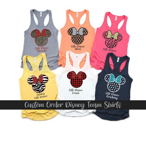 Dance Shirts Ideas, Cheer Team Shirts, Disney Dance, Dance Team Shirts, Pit Crew Shirts, Dancer Shirt, Coach Shirt, Disney Tank Tops, Disney Tanks