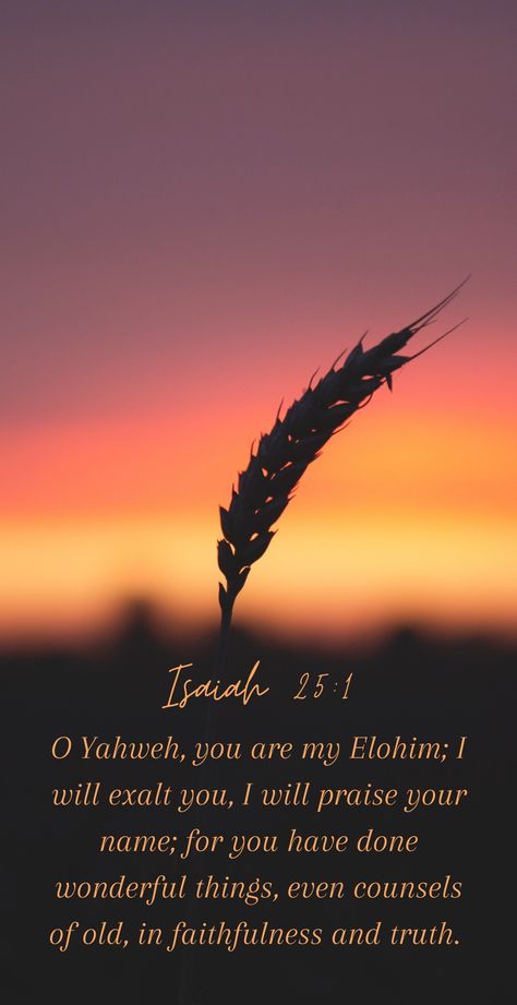 Isaiah 25:1

"O Yahweh, you are my Elohim; I will exalt you, I will praise your name; for you have done wonderful things, even counsels of old, in faithfulness and truth. " Yahweh Quotes Scriptures, Yahweh Quotes, Yahweh Wallpaper, Isaiah 25 1, Torah Quotes, Bible Wallpaper, Healing Bible Verses, English To Hebrew, Verse Wallpaper