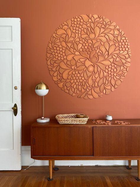 Terra Cotta Mandala by Anastasia Tumanova seen at Private Residence, San Francisco | Wescover Terracotta Wall, Corporate Interiors, Interior Wall Design, Unique Ceramics, Local Design, Mural Art, Terra Cotta, Ceramic Painting, Interior Walls