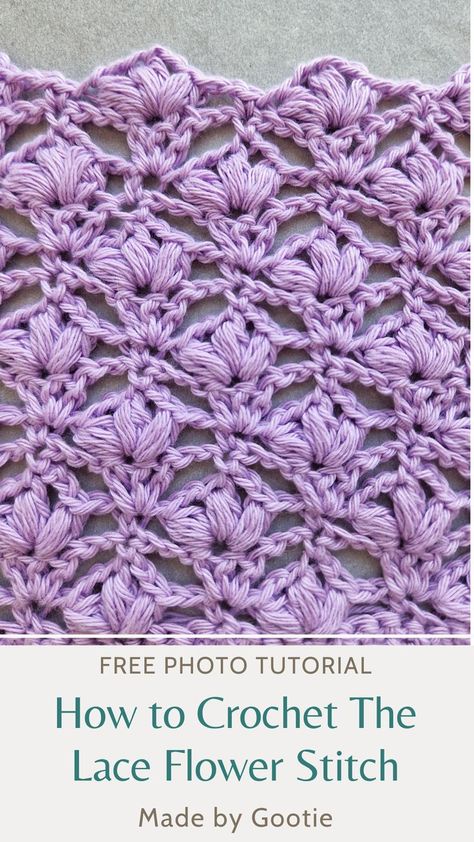 Learn how to crochet the Lace Flower Stitch with this free photo tutorial free pattern. This lace crochet stitch is easy with a beautiful flower motif. #laceflowerstitch #crochetlacystitches #laceflowercrochetstitch #flowerlacecrochetstitch #crochetlacestitches #crochetflorallace Crochet Stitches Flower, How To Read Crochet Patterns, Pretty Crochet Stitches, Crochet Lace Flower, Crochet Lace Scarf Pattern, Crochet Lace Scarf, Flower Stitch, Fall Crochet Patterns, Fall Crochet