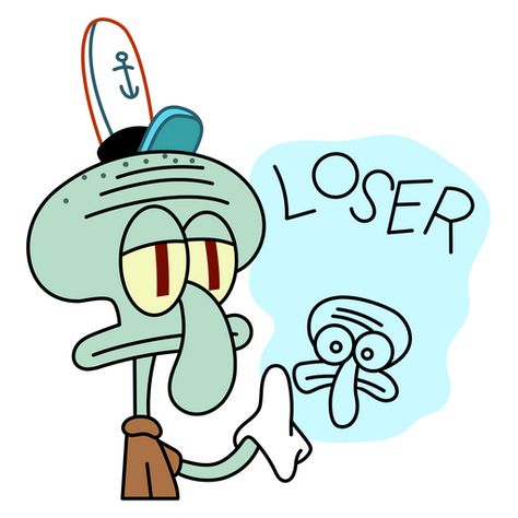 Oh no, someone painted Squidward on a glass door and signed a loser. Let's add this cool Squidward Loser sticker and help wash this inscription because we all love the character Squidward Quentin... Squidward Loser Painting, Spongebob Illustration, Squidward Sticker, Squidward Loser, Squished Plankton, Squidward Drawing, Dollar Sticker, Baby Spongebob, Spongebob Squarepants Funny