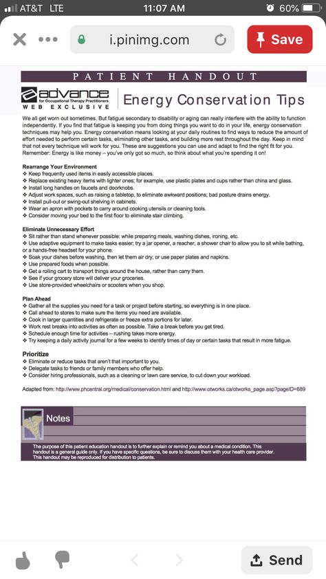 Energy conservation techniques Energy Conservation, Occupational Therapy, Nursing, Energy