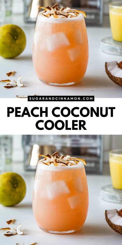 🍹 Cool off with our Peach Coconut Cooler recipe! A delightful blend of peach and coconut flavors that’s both refreshing and sweet. 🥥🍑 Perfect for any occasion, this cocktail will transport you to a tropical paradise. Save this pin and shake up your next party! 🌺 Fall Cocktails Easy, Coconut Cooler, Mint Chocolate Chip Cupcakes, Coconut Water Recipes, Pumpkin Cheesecake Cookies, Coconut Milkshake, Caramel Apple Cookies, Peach Cocktail, Pumpkin Oatmeal Cookies