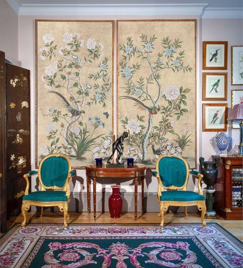 Chinoiserie Interior Design, Chinoiserie Panel, Chinoiserie Interior, Art Deco Window, Chinoiserie Wall Art, Chinoiserie Panels, Tea Wallpaper, Hand Painted Wallpaper, Chinoiserie Wall