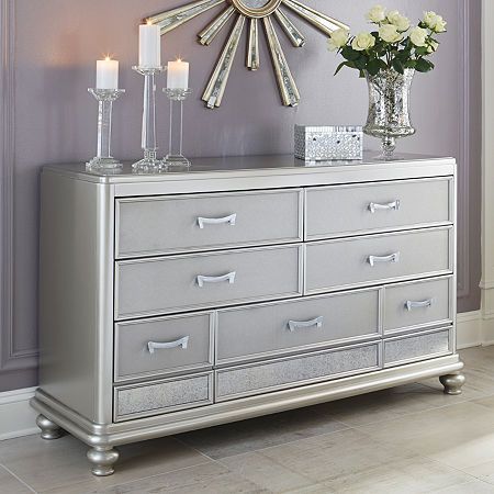 Coralayne Upholstered Bed, Dresser Large, Upholstered Bedroom Set, Silver Dresser, Organizational Ideas, Ashley Homestore, Faux Shagreen, King Upholstered Bed, Queen Upholstered Bed