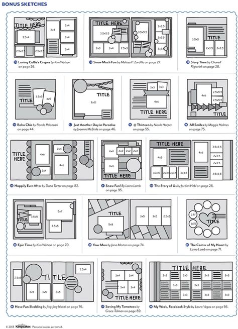 Creating Keepsakes Scrapbook Bebe, Photography Sketchbook, Sketchbook Layout, Scrapbooking Sketches, Creating Keepsakes, Scrapbook Layout Sketches, Scrapbook Book, Scrapbook Templates, Wedding Scrapbook