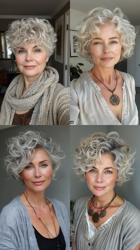 30 Gorgeous Hairstyles For Women Over 50 - TrendyVibes Elegant Haircuts, Mid Length Curly Hairstyles, Medium Length Curly Hair, Grey Curly Hair, Tapered Hair, Short Dark Hair, Curly Hair Photos, Curly Short, Stunning Hairstyles