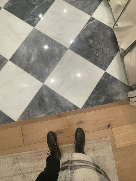 Checkerboard Tile Entryway, Checkered Tile Foyer, Checkered Entry Floor, Marble Checkered Floor Kitchen, French Country Tile, Checkered Floor Kitchen, Check Floor, Checkered Tile, Checkered Floor