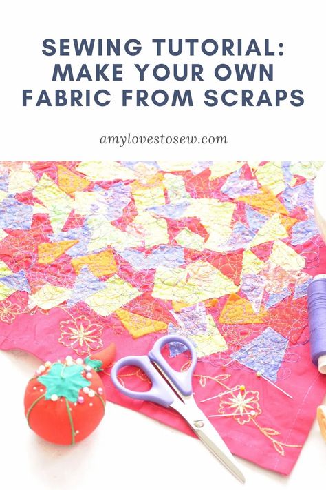 Ever found yourself wondering how to use up my fabric stash? This free step by step sewing tutorial will show you how to use fabric scraps to make your own material. A great free motion sewing idea and scrap buster project. Click through to discover more. #sewingwithscraps #ilovesewing #learntosew Fabric From Scraps, Free Motion Embroidery Tutorial, Scraps Sewing, Sew Tutorials, Make Your Own Fabric, Sewing Challenge, Applique Tutorial, Beginner Crafts, Scrap Busters