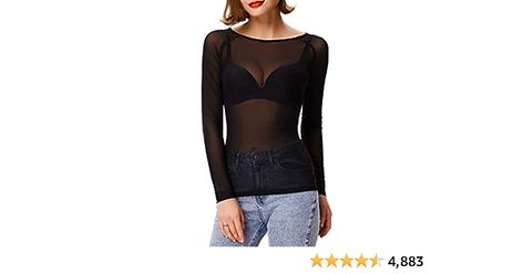 GRACE KARIN Women's Long Sleeve See Through Mesh Sheer Top Blouse Shirt at Amazon Women’s Clothing store Tops Transparentes, Sheer Mesh Top, Mesh Long Sleeve Top, Mesh Tops, Black Mesh Top, Mesh Blouse, Mesh T Shirt, Mesh Long Sleeve, Sheer Top